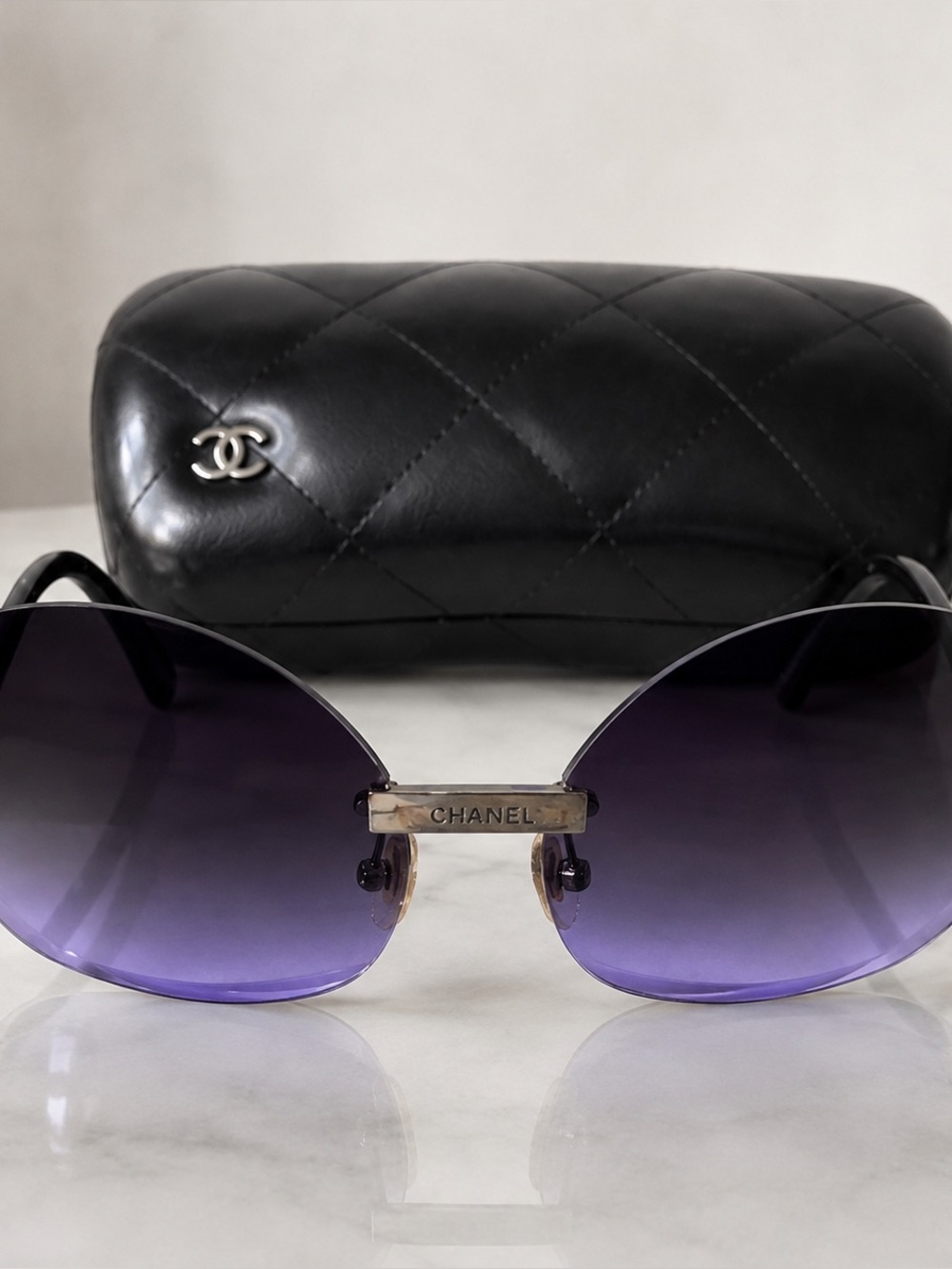 RARE CHANEL 4099 Y2K Rimless Purple Gradient Sunglasses w/ Case